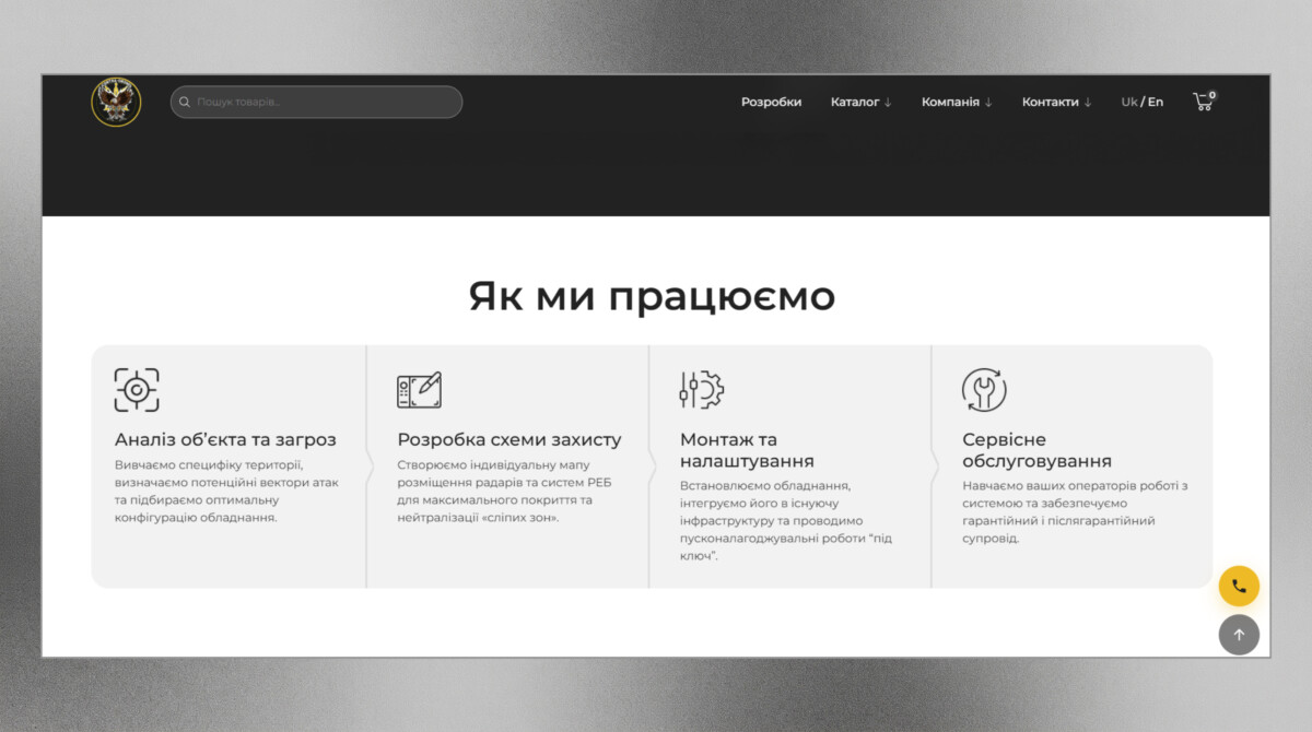 Блок «Як ми працюємо» інтернет-магазину систем РЕБ «Contra-Drone»