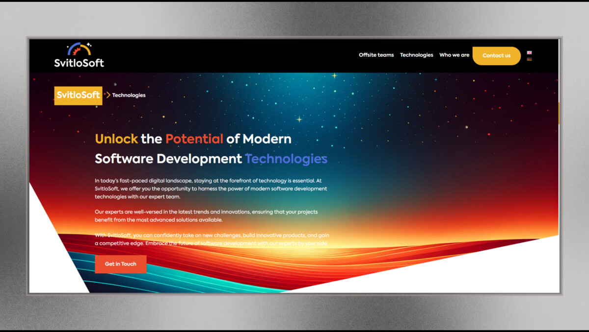 Сторінка Technologies лендингу IT-компанії «SvitloSoft»