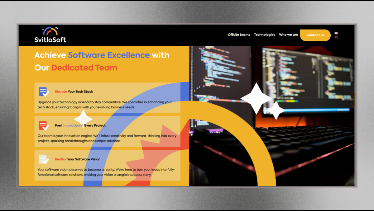 Блок переваг dedicated team лендингу IT-компанії «SvitloSoft»