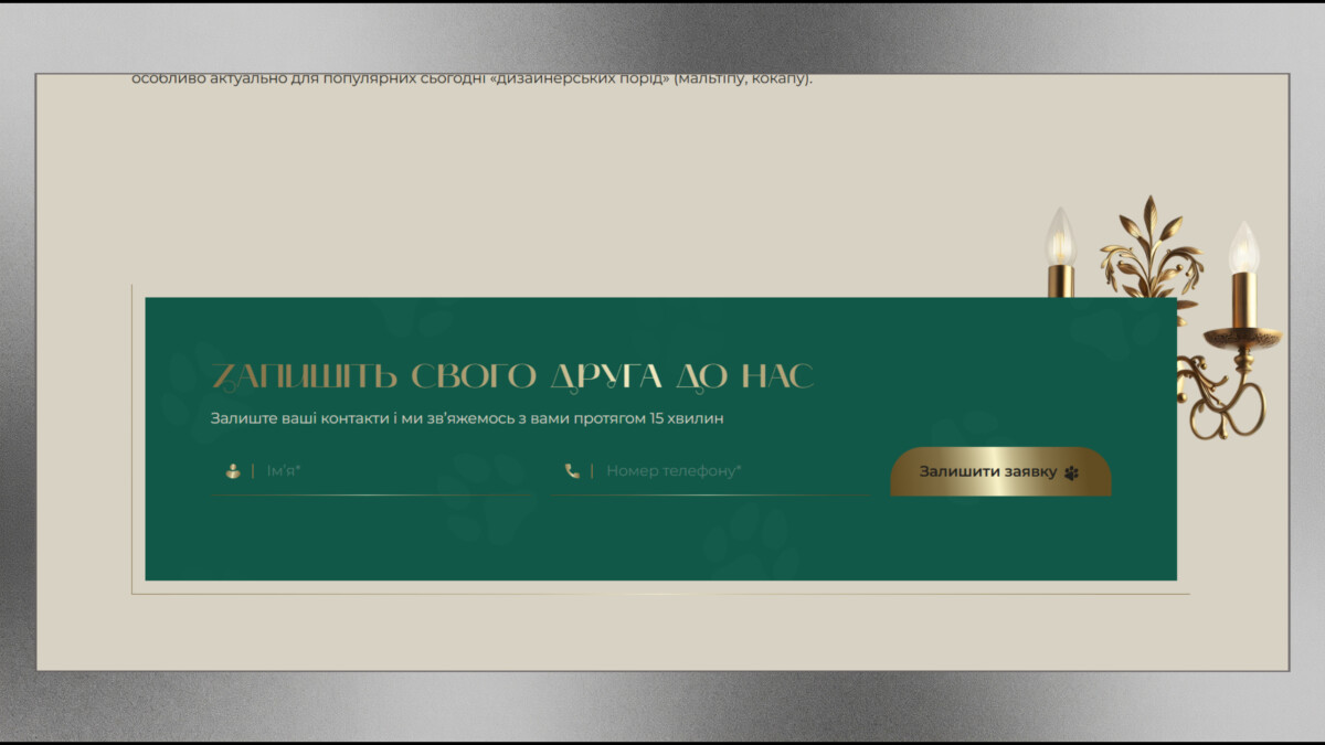 Форма запису на сайті «Файна Цуця» — залишити заявку на послугу